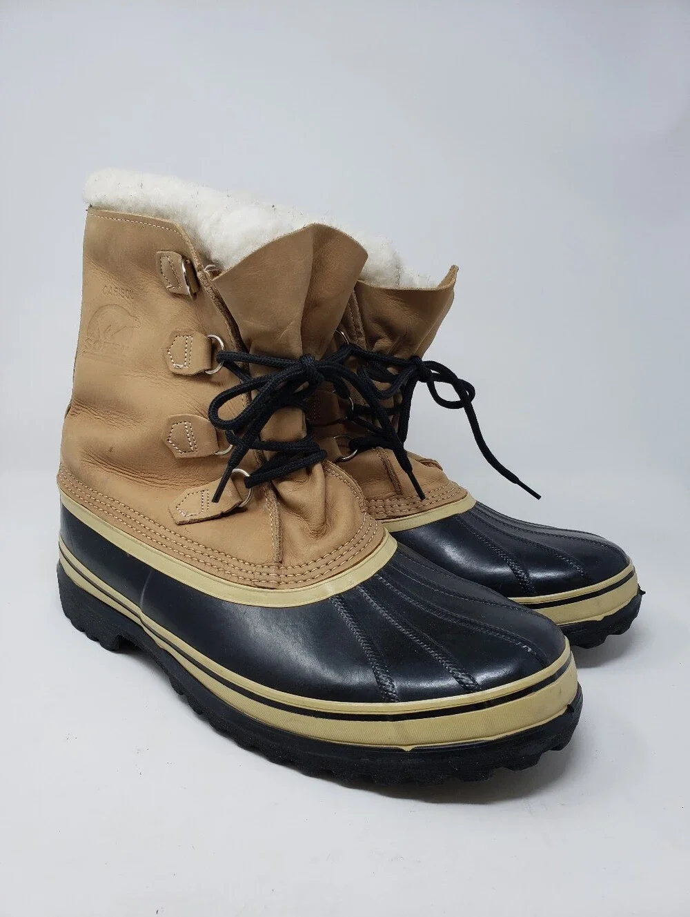 SOREL Caribou Waterproof Winter Snow Boots Buff Tan Black Size 14 Made In Canada